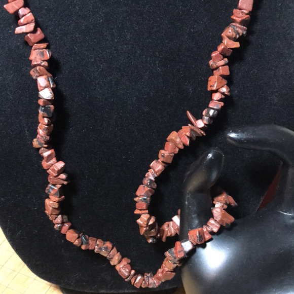 Semiprecious Mahogany Obsidian Polished Stone Nugget Chip 34”L Necklace EVC - Picture 7 of 10